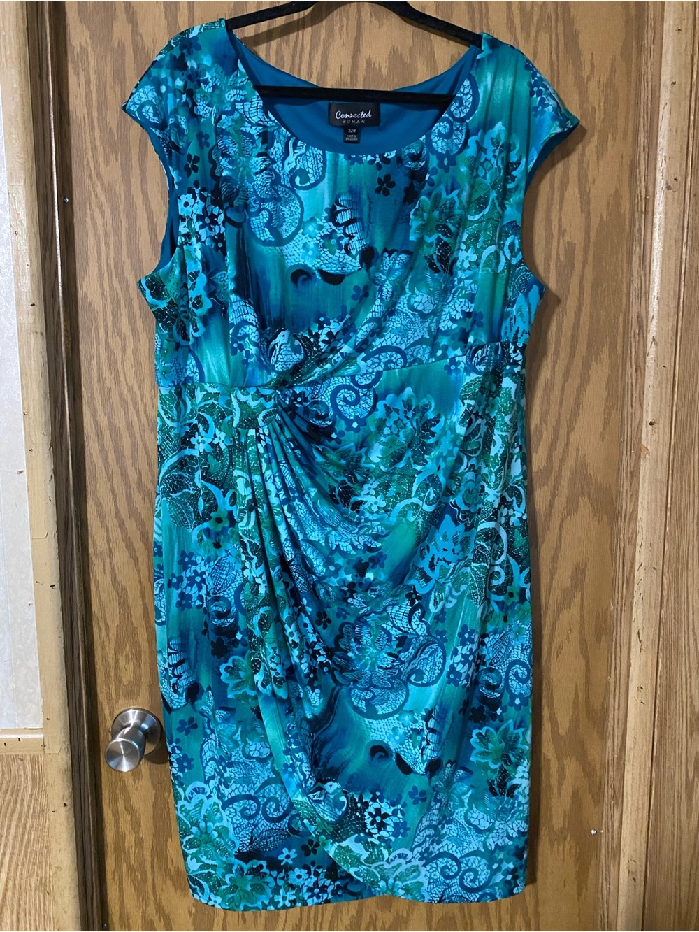 Connected Apparel Teal & Turquoise Floral Draped Sheath Dress Size 22
